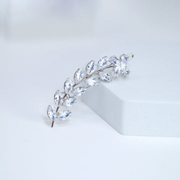 Dainty Flower On Leaves Vine CZ Hair Clip, Bridal Hair Accessories, Bridesmaid Gift, Wedding Hair Accessory, Bridal Peach Hair Clip